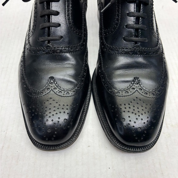 Tanino Crisci Classic Black Men\'s Wingtip Oxford Dress Shoes, men’s SZ 7.5